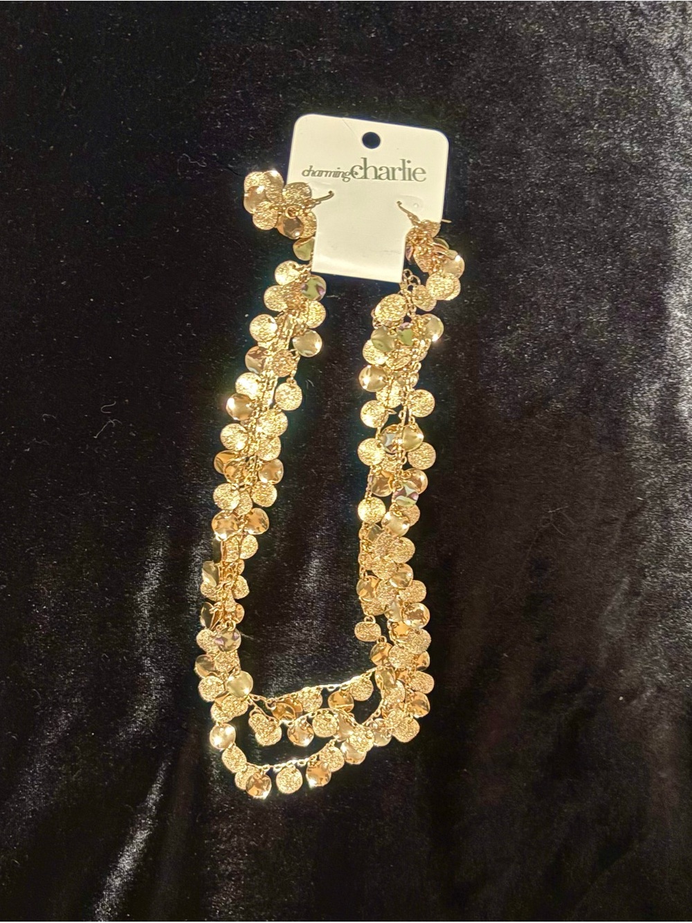 Charming Charlie Gold Disc Layered Necklace with Matching Earrings